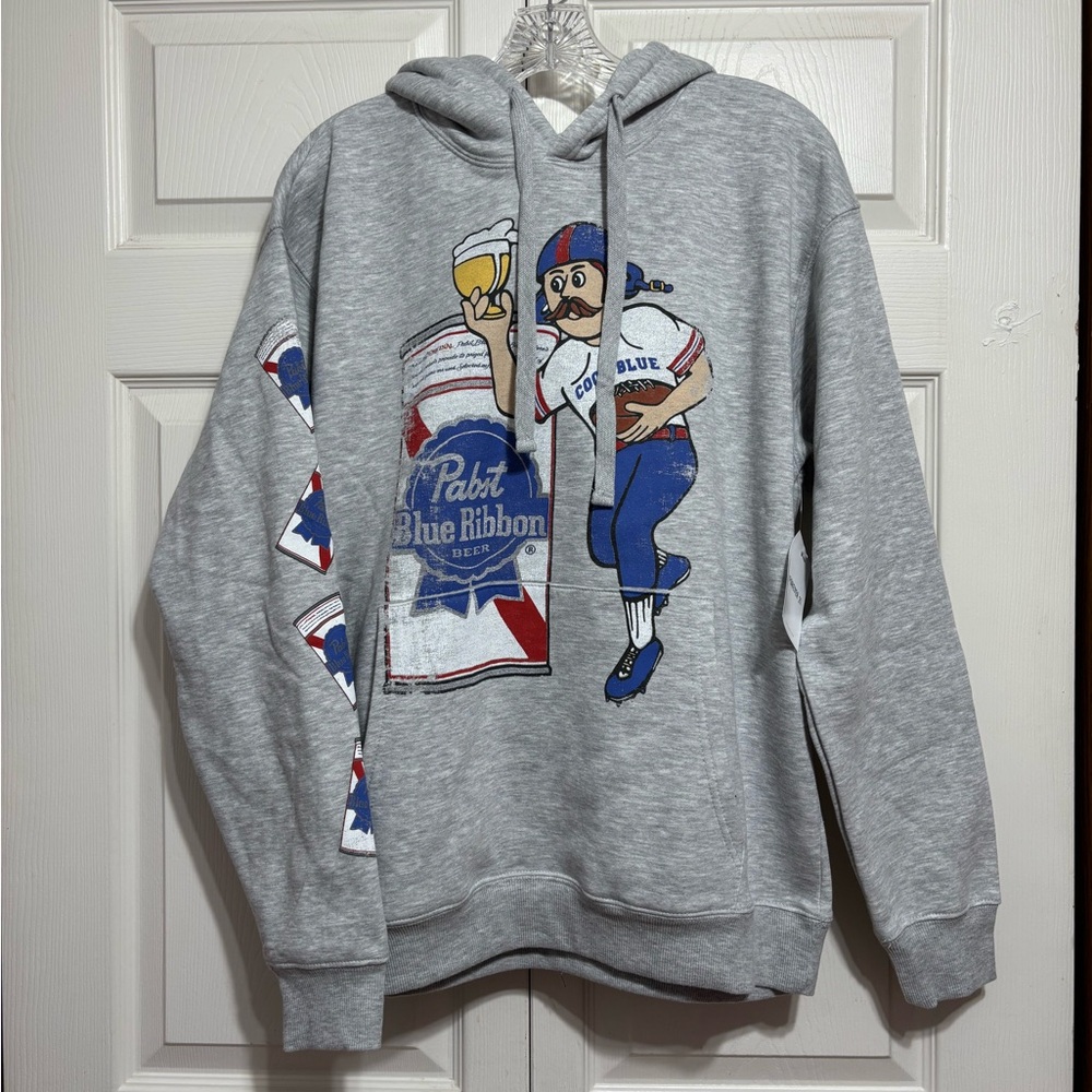 Pabst Blue Ribbon Football Print Hoodie Sweatshirt